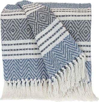 Parkland Collection Kai Stripe Fringe Trim Throw Blanket in Blue at Nordstrom Rack