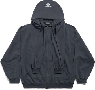 Balenciaga (WMNS) Balenciaga Unity Sports Icon Incognito Zip-up Hoodie Oversized Black 794030TQVB24372