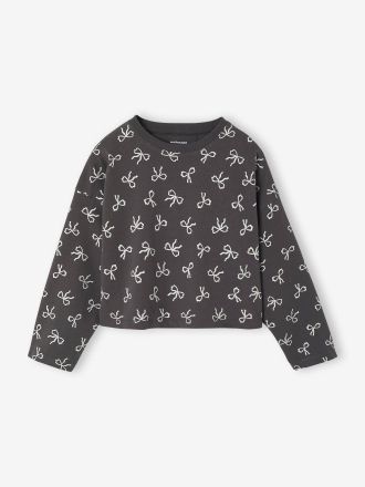 Vertbaudet M&auml;dchen Cropped-Shirt mit langen &Auml;rmeln und Recycling-Baumwolle anthrazit