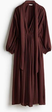 H&M Scarf-detail Balloon-sleeved Dress in Burgundy at Nordstrom, Size X-Small