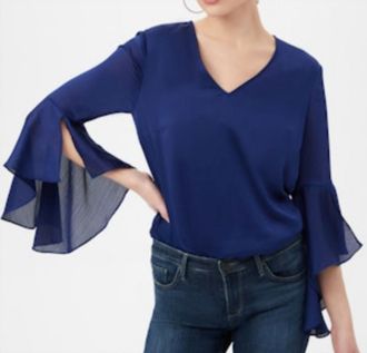 Trina Turk Yuki Split Bell Sleeves Top In Blue