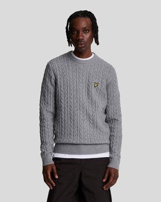 Lyle & Scott Mens Cable Crew Neck Jumper Grey - Size X-Large