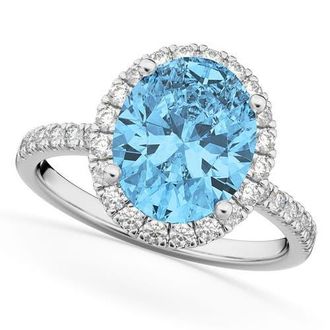 Allurez Oval Cut Halo Blue Topaz & Diamond Engagement Ring 14K in 4.01Ct/white Gold at Nordstrom, Size 7.5