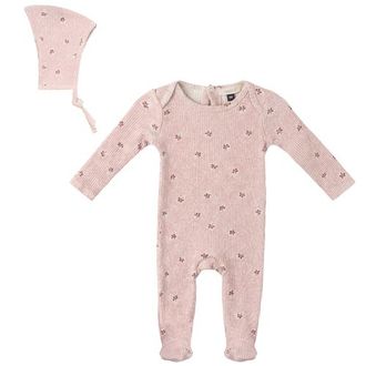Fragile Girl Cherry Print Rib Romper with Bonnet in Pink at Nordstrom, Size 1M