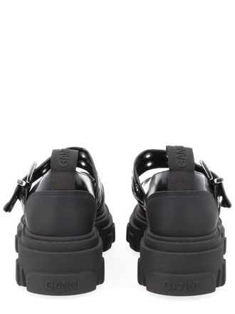 Ganni Logo Buckle Ballerina Flat - Black