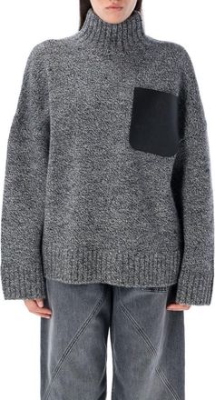 J.W.Anderson High Neck Knit Leather Patch Sweater