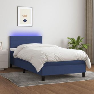 vidaXL Cama Box Spring Colch&oacute;n Y Luces Led Tela Azul 90x190 Cm Vidaxl
