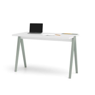 HERDASA Escritorio 635 De La Colecci&oacute;n Comp&aacute;s, Blanco De Melamina Y Patas De Haya Verde