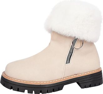 Generic Womens Ankle Boots Round Toe Chunky Platform Sole Suede Combat Boots with Side Zipper Lightweight Booties Casual Shoes Outdoor Autumn Winter size 6.5