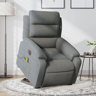 vidaXL Vidaxl - Poltrona Alzapersona Massaggi Elettrica Grigio Scuro Tessuto
