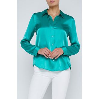 L'agence Tyler Silk Blouse in Bright Jad at Nordstrom Rack, Size Xx-Small