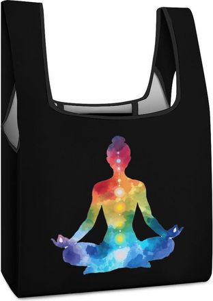 Generic Pastel Chakra Pose Tie Dye Shopping Bag Reusable Grocery Tote Bag Foldable Handbag for Travel Picnic
