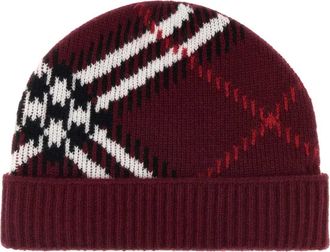 Burberry 8132889 Plaid Intarsia Beanie - Red