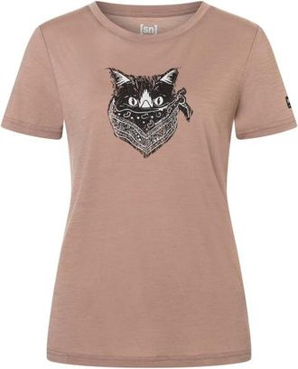 super.natural Bandito Cat Tee Merinoshirt f&uuml;r Damen | braun