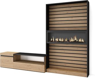 Skraut Home Skraut Home - Muebles De Sal&oacute;n Para Tv, Conjunto De Muebles Comedor, 260x186x35cm, Para Tv Hasta 65, Chimenea El&eacute;ctrica, Estilo Moderno, Roble Y Negro