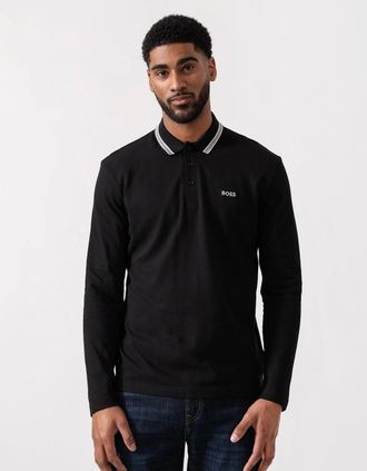 HUGO BOSS Mens BOSS Green Mens Plisy Long Sleeve Polo Shirt - Black 001 - Size: 40