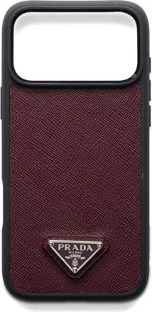 Prada Leren telefoonhoesje met triangel logo (iPhone 17 Pro Max) - Rood