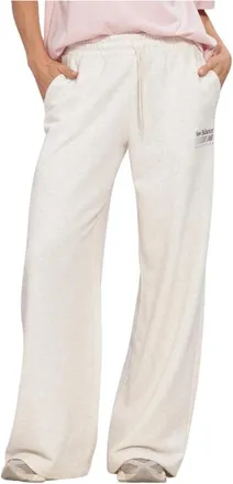 New Balance Trackside French Terry Pant - Dames - Trainingsbroeken - Wit - L - Katoen - Fitness