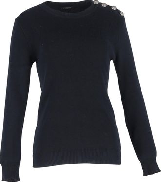 Balmain Knit Button Detail Sweater in Black Wool