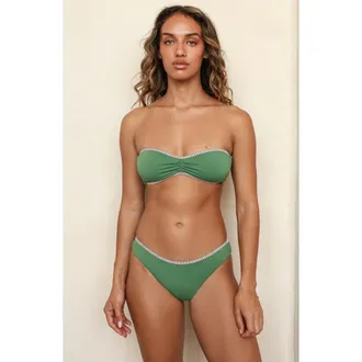 Dippin' Daisy's Swimwear Chelsea Cheeky Bikini Bottom in Elm Green/cocoa Stripe at Nordstrom, Size X-Large