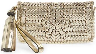 Anya Hindmarch The Neeson Herringbone Woven Metallic Leather Tassel Clutch in Platino at Nordstrom