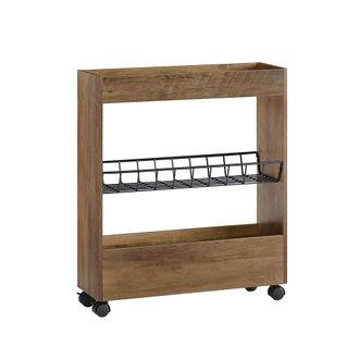 SoBuy Carrito estrecho para ba&ntilde;o con 3 estantes madera marr&oacute;n