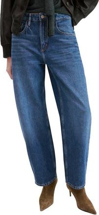 Mango High Waist Barrel Jeans in Dark Blue at Nordstrom, Size 18