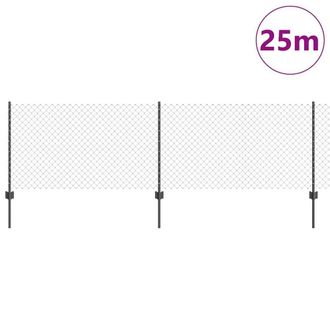 Berkfield Home Modern Chain Link Fence with 22 U Posts Grey 0.8x25 m Steel