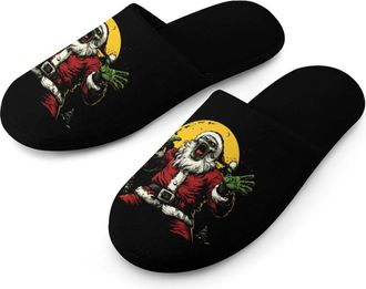 Generic Santa Zombie Full Moon Mens Flannel Slipper Soft Non Slip House Shoes Comfy Winter Warm Indoor Outdoor Slippers