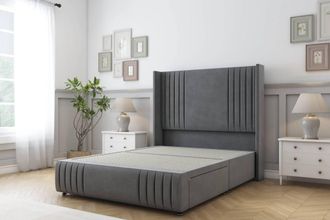 Sloomy Camden Coniston Divan Base No Drawers - 54 Wing Headboard-Footboard in Dark Grey | Size: King
