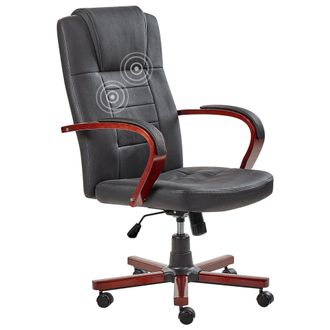 Beliani Silla De Masaje De Piel Negra Giratoria Con Altura Ajustable Y Ruedas Para Oficina Moderna Ergon&oacute;mica Diamond
