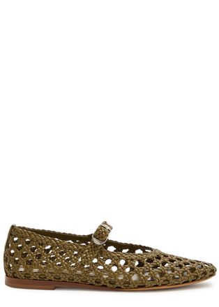 Le Monde Beryl LE Monde Beryl Woven Leather Mary Jane Flats - Khaki - 38 (IT38 / UK5)