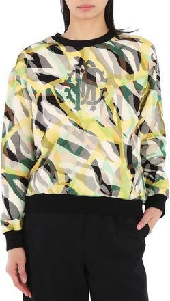 Roberto Cavalli Ladies Black / Aragonite / Gree Macro Tiger Twiga Tulle Sweatshirt, Size X-Large