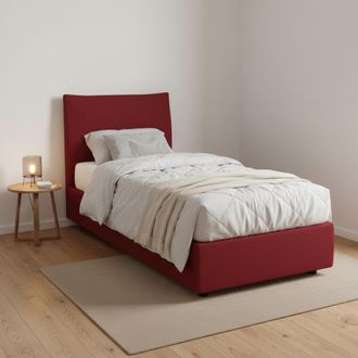 Talamo Italia Cama Individual Dloset, Cama Contenedor Con Revestimiento De Tela, 100% Made In Italy, Apertura Frontal, Con Colch&oacute;n Cm 90x190 Incluido, Rojo - Dmora