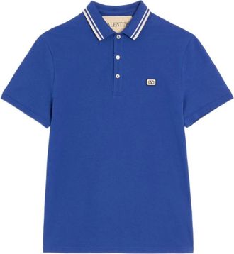 Valentino Piqu&eacute; polo shirt van katoen met Vlogo-patch - Heren - Polos - Blauw - S - Katoen - Tops