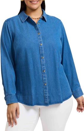 Foxcroft Hampton Denim Shirt in Medium Wash at Nordstrom, Size 1X