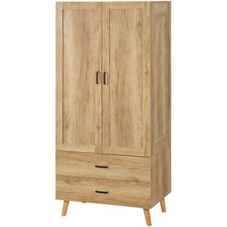 HOMCOM Homcom - Guardaroba 2 Ante con 2 Cassetti e Asta Appendiabiti 80x54x180 cm Legno