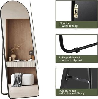 OEM Espejo De Cuerpo Entero, Dise&ntilde;o Enmarcado, Instalaci&oacute;n Vers&aacute;til, Color Negro Arqueado