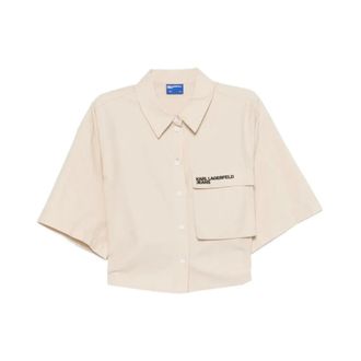 Karl Lagerfeld Shirts, female, Beige, Size: S Cropped Tie-Waist Shirt