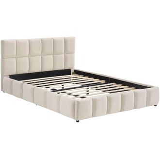 TecTake Cama tapizada, terciopelo, somier l&aacute;mina, madera, 193x220x93cm, arena