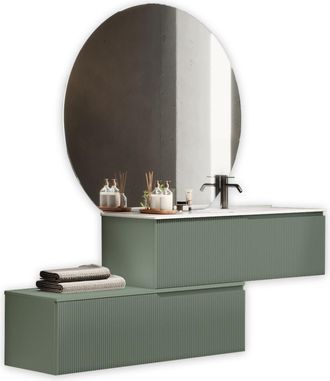 Aquadesign Mueble de baño bañera derecha 4 piezas en mdf verde salvia