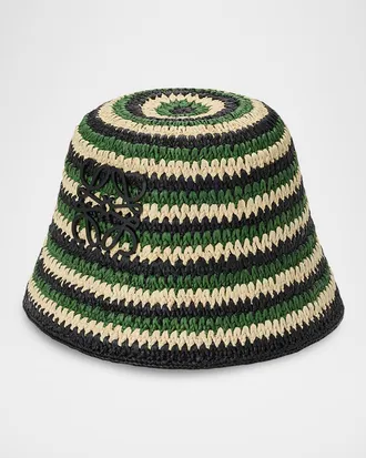 Loewe Anagram Striped Raffia Bucket Hat