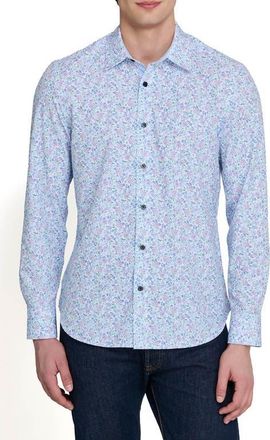 ConStruct Slim Fit Budding Floral Performance Long Sleeve Shirt in Blue Purple at Nordstrom, Size Xx-Large