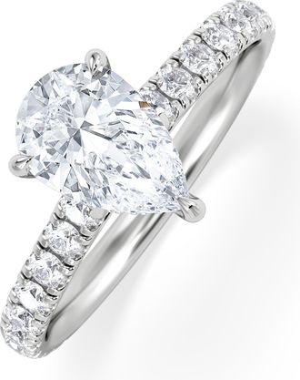 The Diamond Store Amora Pear 1.47ct Hidden Halo Lab Diamond Engagement Ring With Side Stones Set in Platinum
