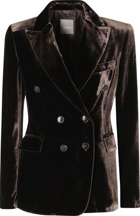 Kiltie Lauren Brown Double-Breasted Velvet Blazer