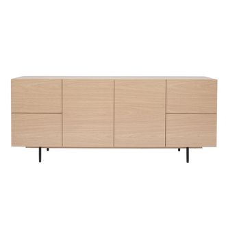 Miliboo Aparador De Dise&ntilde;o Con Acabado Roble Claro Y Metal Negro Con 2 Puertas Y 4 Cajones 180 Cm Alaska