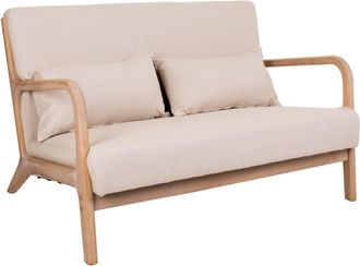 Wanderlust Deco Sof&aacute; de madera tapizado color crema 122x85x74