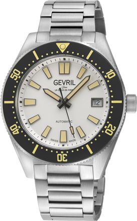 Gevril Group Mens Mariner Row Automatic, SS Case, Black Bezel, White Dial, 316L Stainless Steel Satin Bracelet Watch - Silver - One Size