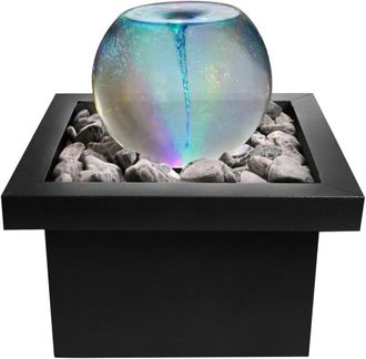 PRIMROSE Orb Water Feature Whirlpool with Multicoloured LEDs & Square Basin in Black
