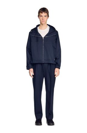Sandro Hooded zip-up cotton jacket in Midnight Blue at Nordstrom, Size Xx-Large
